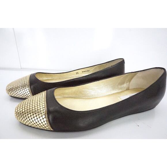 Jimmy Choo Waine Black Leather Gold Stud Cap Toe Ballet Flats Size 35 NIB $565 - Picture 5 of 11
